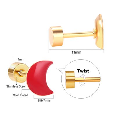 12 pairs Steel / Goldtone Moon Shaped Mixed Color Screwback Earrings asonjewelry