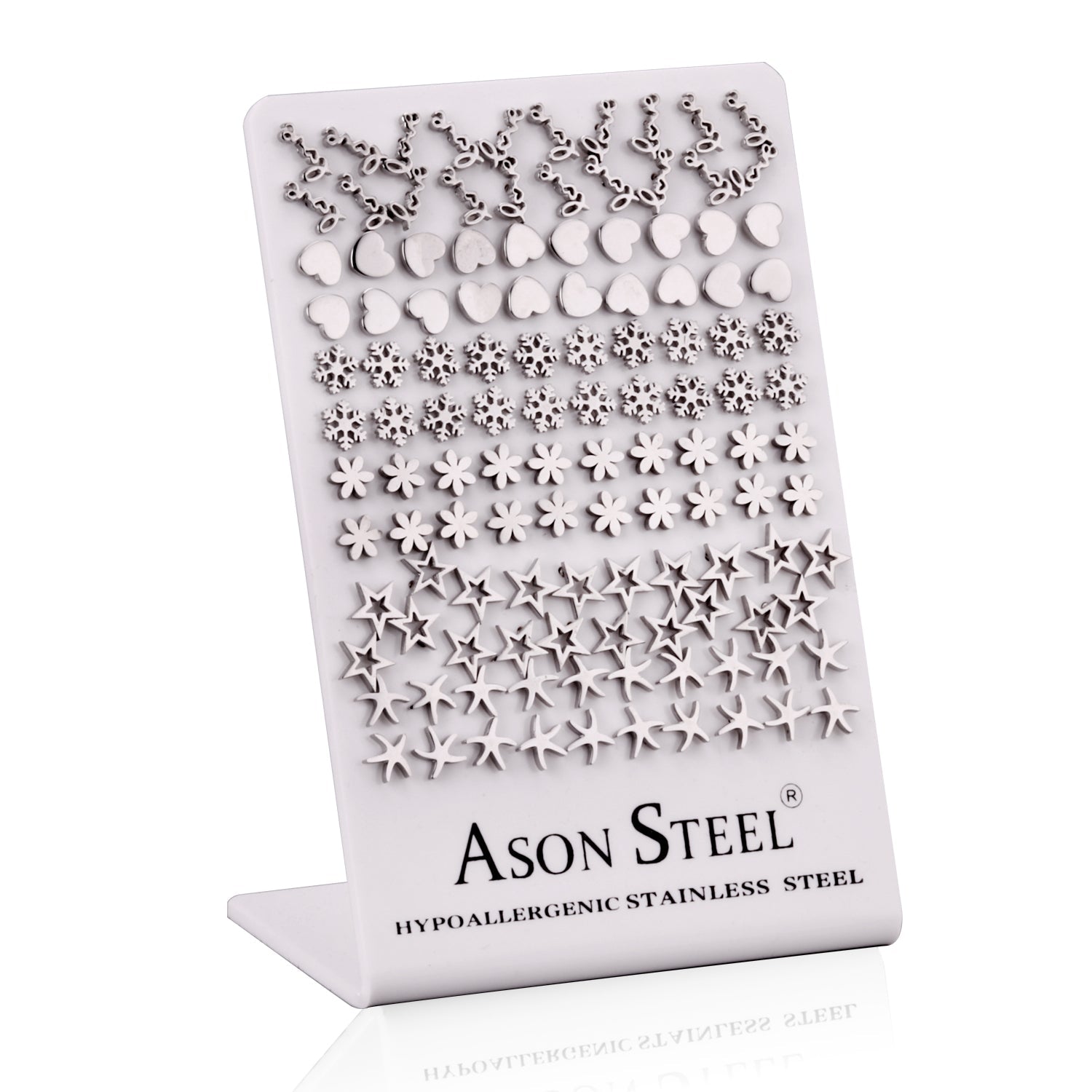 Steel color cross/rotary cut stud earrings without diamonds on card base asonjewelry