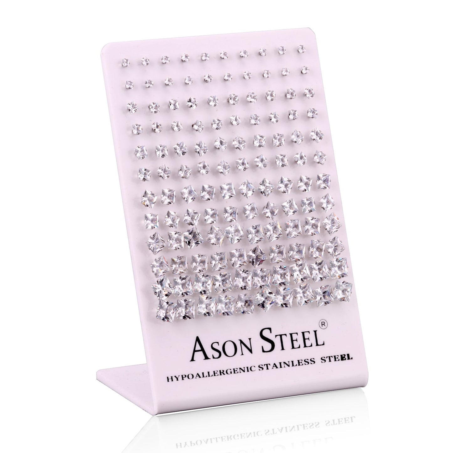 3-8 Snapback Steel/Gold Square White Diamond/Black Diamond Stud Earrings asonjewelry