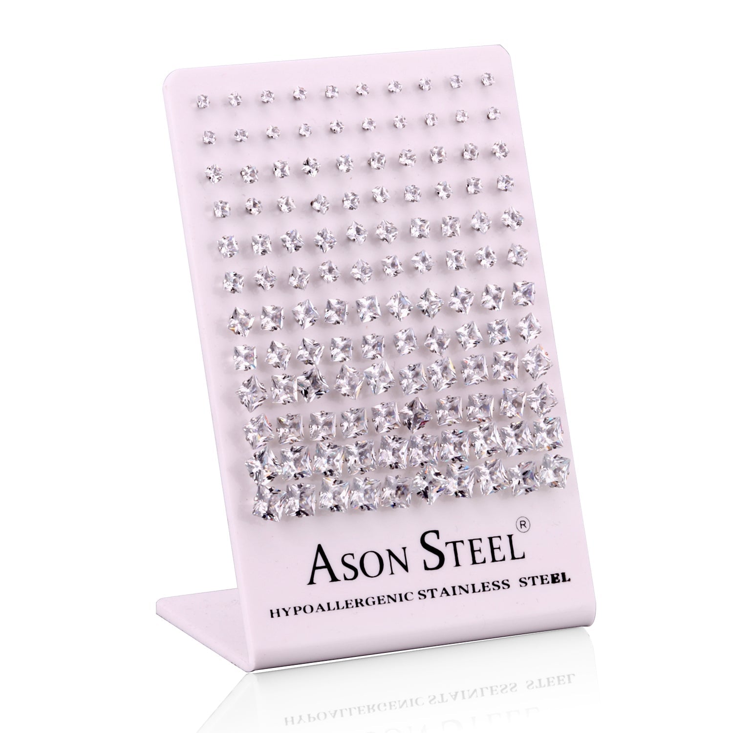 3-8 Snapback Steel/Gold Square White Diamond/Black Diamond Stud Earrings asonjewelry