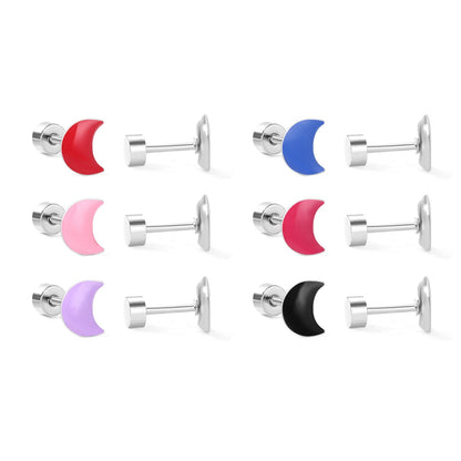 12 pairs Steel / Goldtone Moon Shaped Mixed Color Screwback Earrings asonjewelry