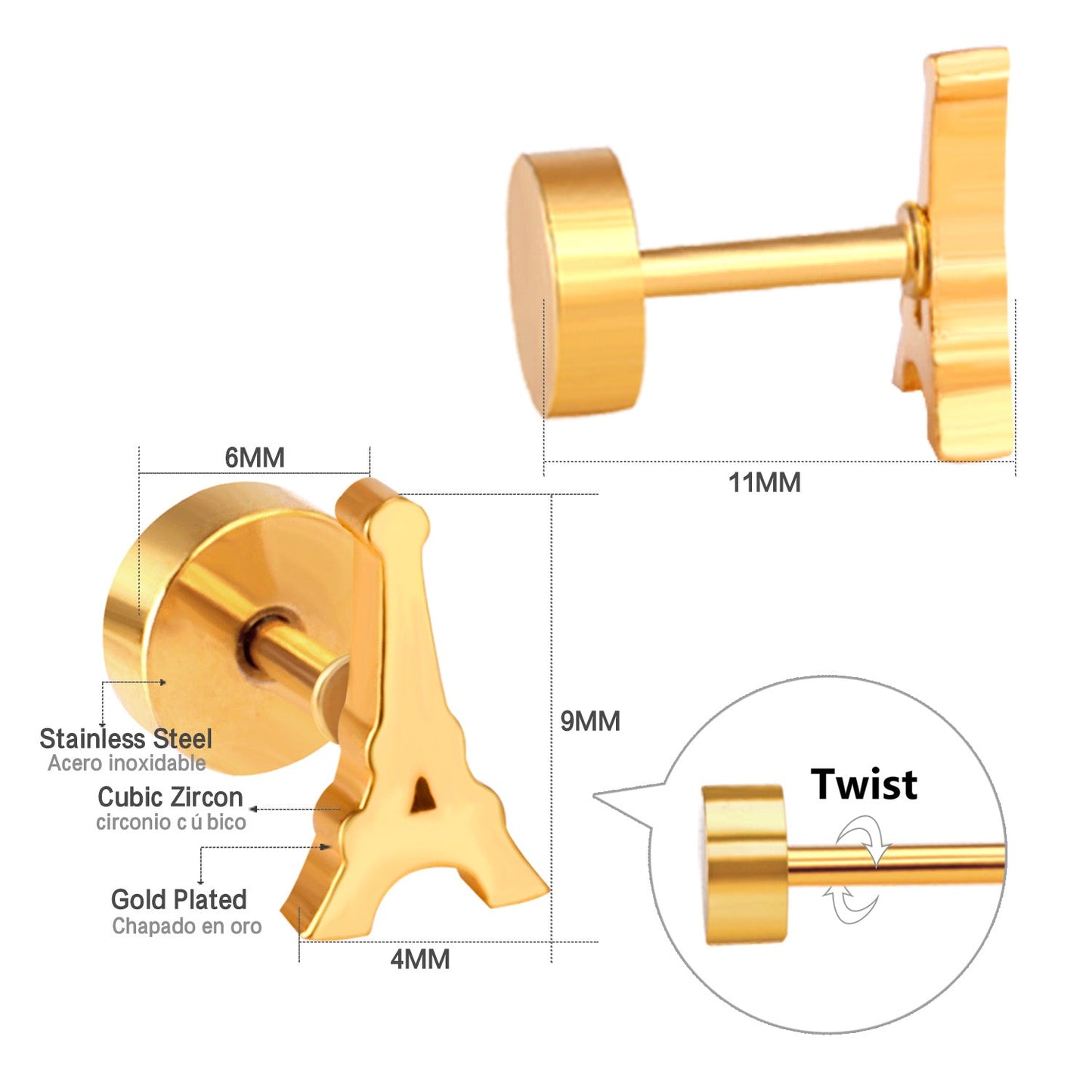 12 pairs Gold Color Cutout Screwback Earrings without Diamonds asonjewelry