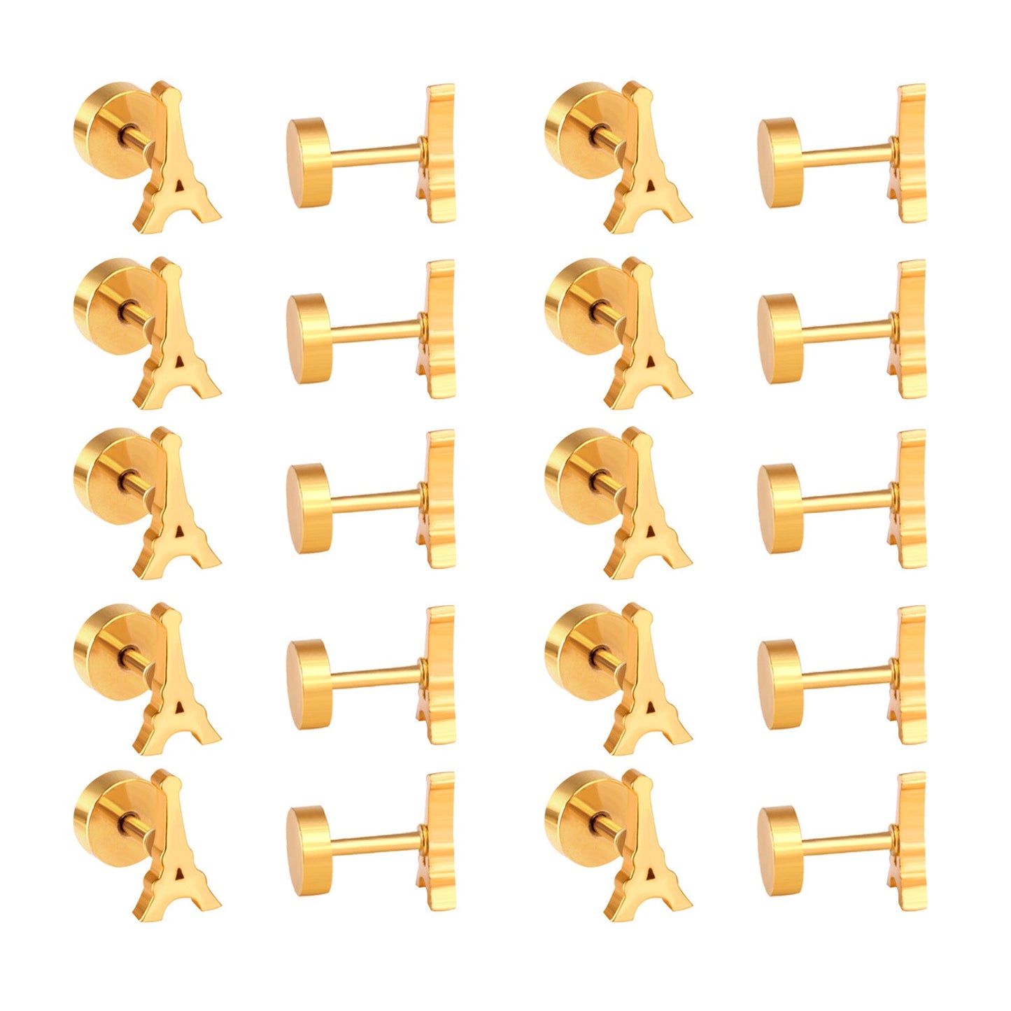 12 pairs Gold Color Cutout Screwback Earrings without Diamonds asonjewelry