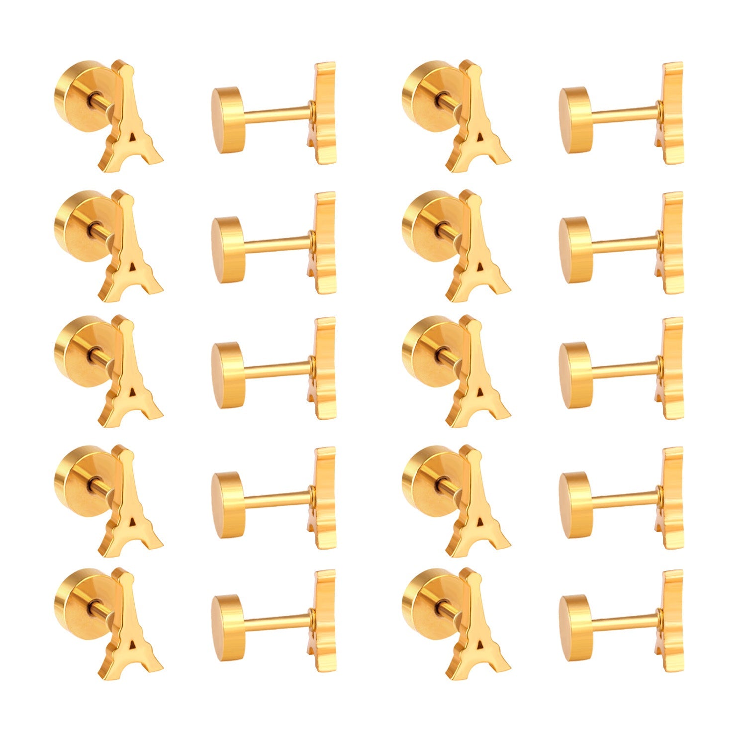 12 pairs Gold Color Cutout Screwback Earrings without Diamonds asonjewelry