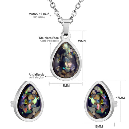 Gold/Steel Oval Black Flower Stone Jewelry Set asonjewelry