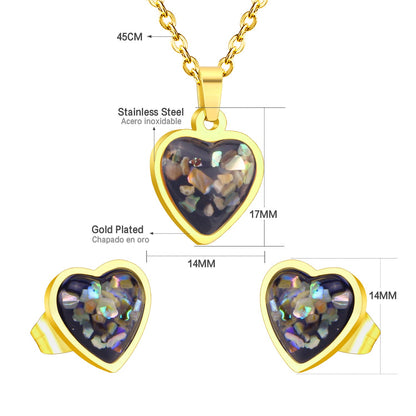 Steel/Gold Heart Shaped Fancy Stone/Black Fancy Stone Jewelry Set asonjewelry