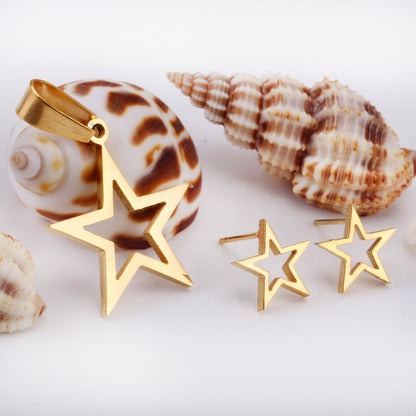 Gold/Steel Pentagram Wisps Cut Jewelry Set without Diamonds asonjewelry