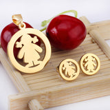 Gold/steel little girl's figure wrapped in a circle cut jewelry set without diamonds