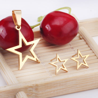 Gold/Steel Pentagram Wisps Cut Jewelry Set without Diamonds asonjewelry