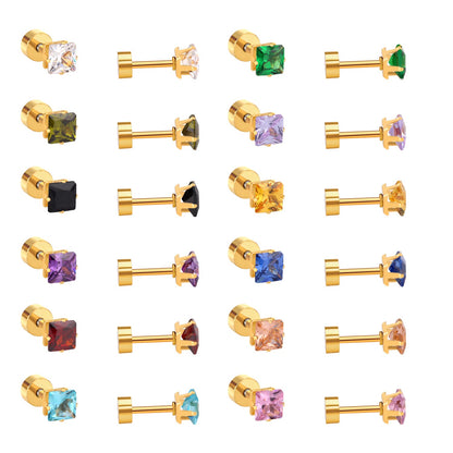 3mm~7mm Steel/Gold/Mixed color square white diamond screw plugs asonjewelry