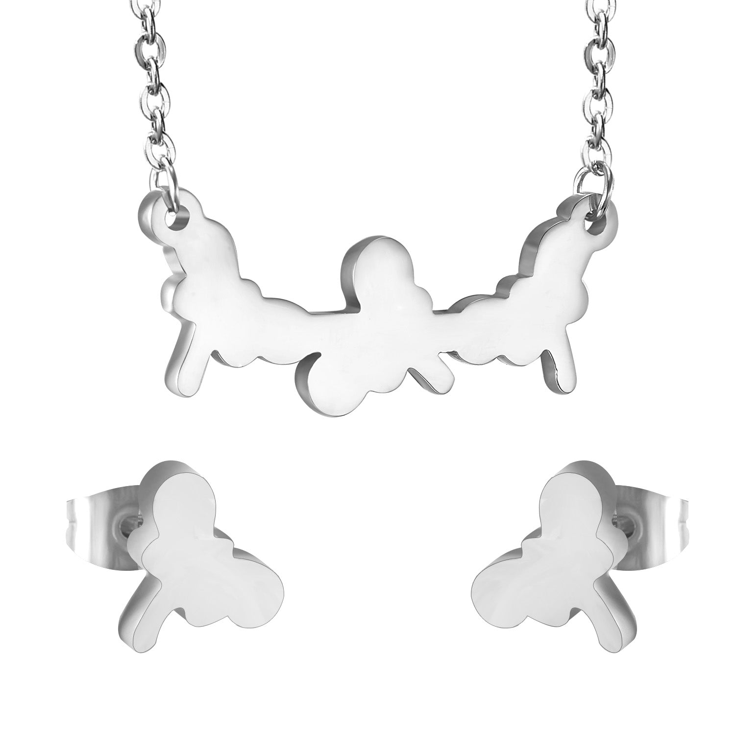 Jewelry set in gold/steel with smooth surfaces and irregular cuts asonjewelry