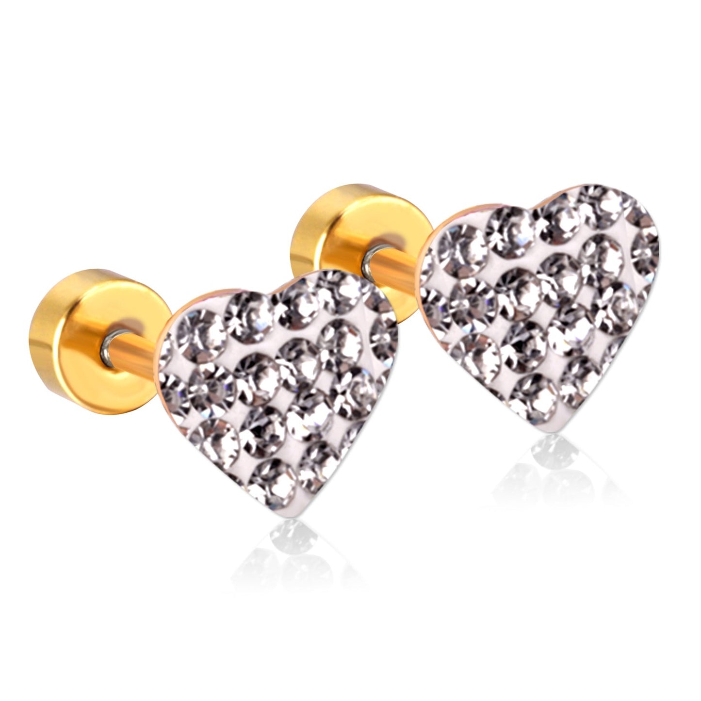 12 pairs 9mm steel/golden heart shaped sludge mix/five colors/white white sludge screw plugs asonjewelry