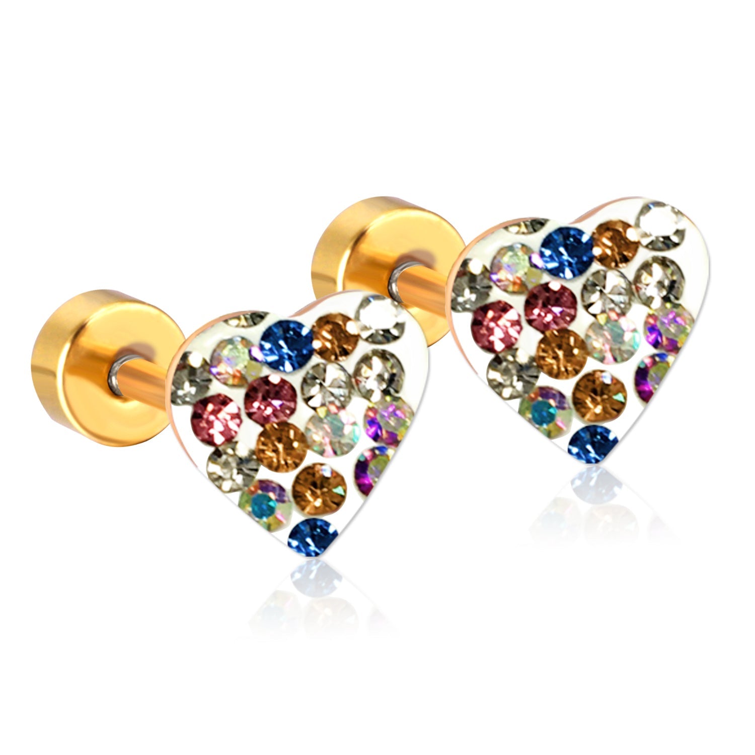 12 pairs 9mm steel/golden heart shaped sludge mix/five colors/white white sludge screw plugs asonjewelry
