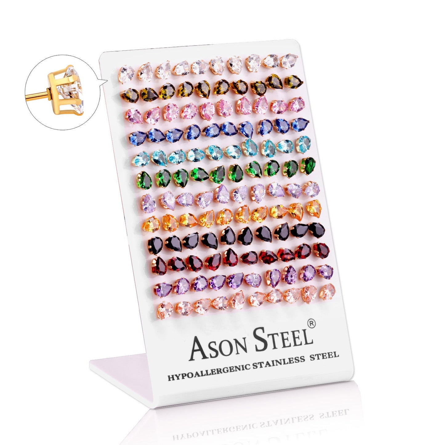 Card Holder Gold/Steel with Teardrop Diamonds Mixed Color Stud Earrings asonjewelry