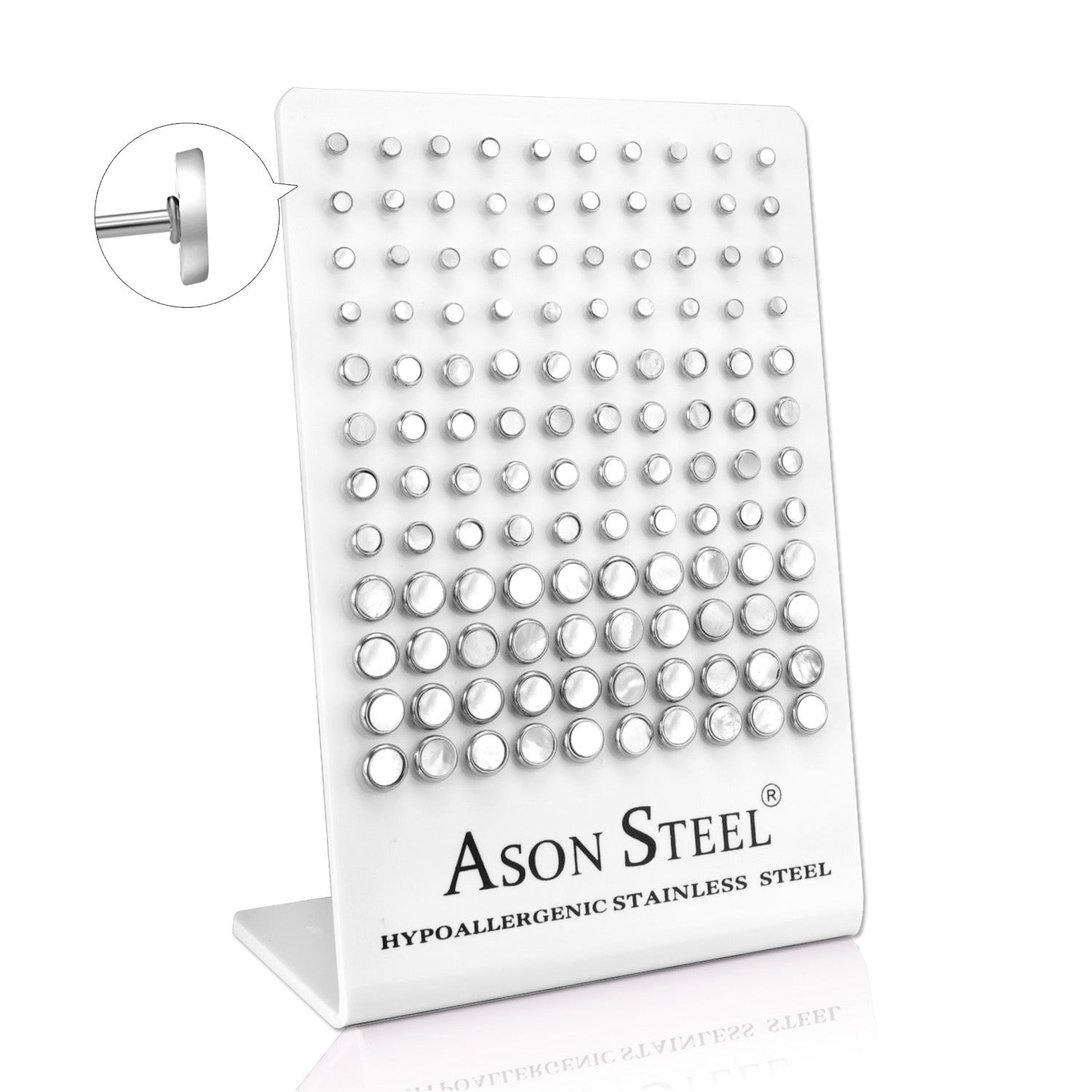 4-6-8mm Snapback Steel/Golden Cylinder White Shell/Black Shell Stud Earrings asonjewelry