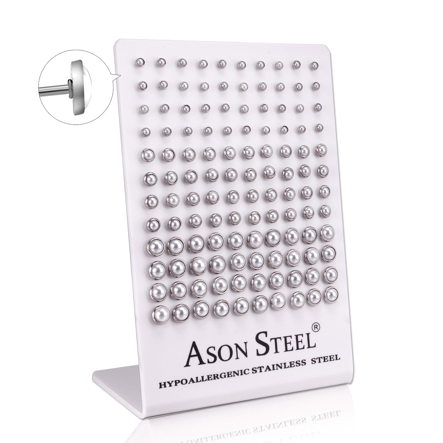 4-6-8mm Snapback Steel/Golden Half White Pearl Stud Earrings asonjewelry