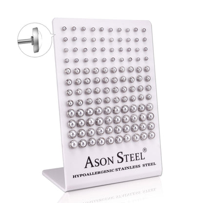 4-6-8mm Snapback Steel/Golden Half White Pearl Stud Earrings asonjewelry