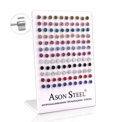 6mm steel/gold cylindrical white clay mix stud earrings on card holders asonjewelry