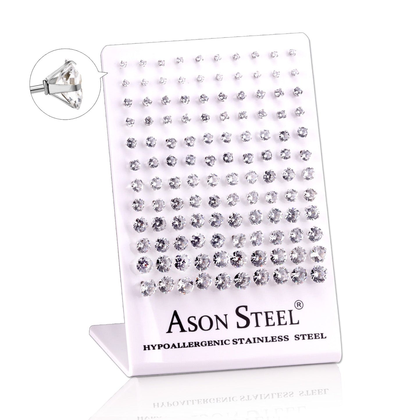 3-8mm Snapback Steel/Gold Four Claw Round White Diamond Stud Earrings asonjewelry