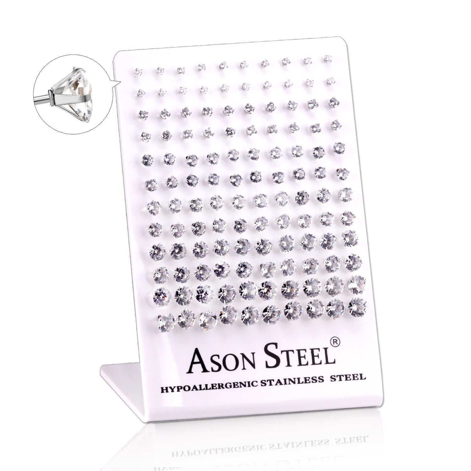 3-8mm Snapback Steel/Gold Four Claw Round White Diamond Stud Earrings asonjewelry