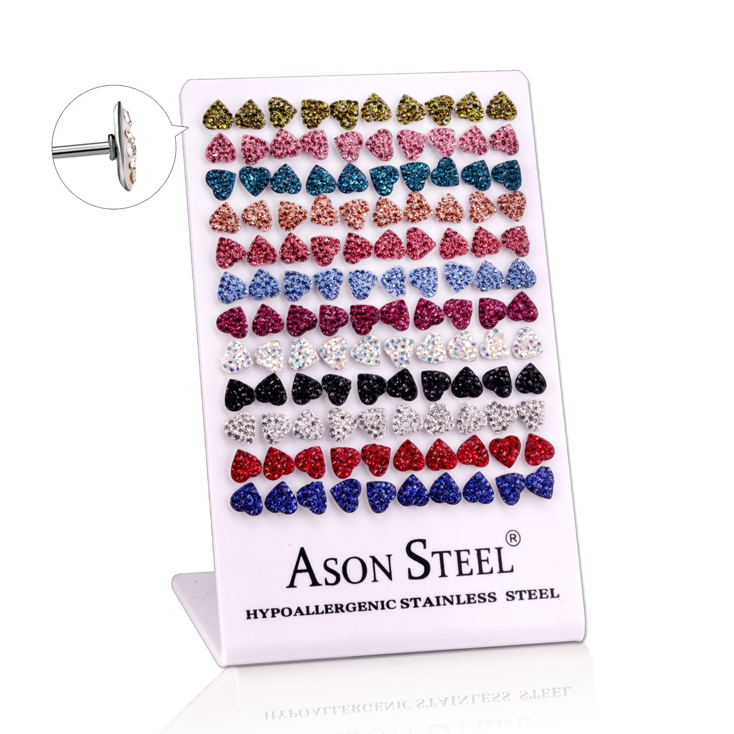 60 Pairs Steel Heart Shaped Clay Dipped Stud Earrings with White Clay Mix on Chartreuse asonjewelry