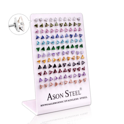 6mm Snapback Steel/Gold Triangle Mixed Diamond Stud Earrings asonjewelry