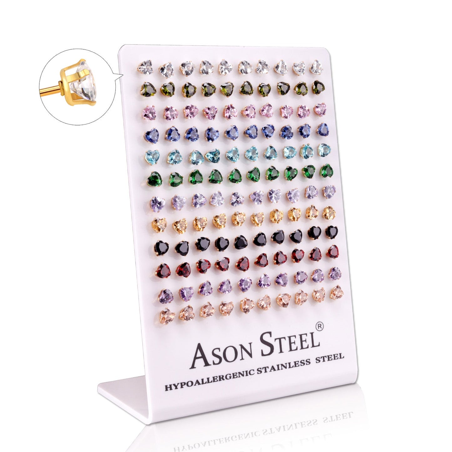 6mm Snapback Steel/Golden Heart Stud Earrings with Diamonds asonjewelry