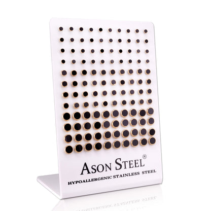 4-6-8mm Snapback Steel/Golden Cylinder White Shell/Black Shell Stud Earrings asonjewelry