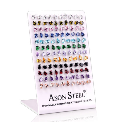 Card Holder Gold/Steel with Teardrop Diamonds Mixed Color Stud Earrings asonjewelry