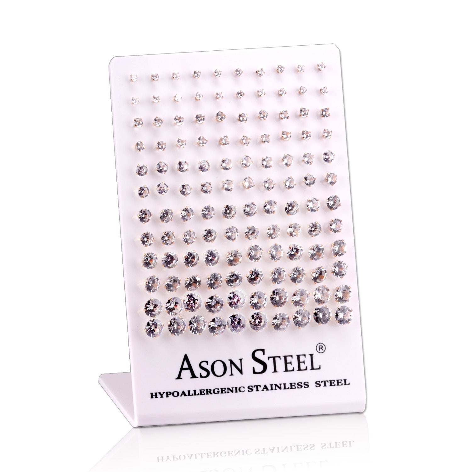 3-8mm Snapback Steel/Gold Four Claw Round White Diamond Stud Earrings asonjewelry