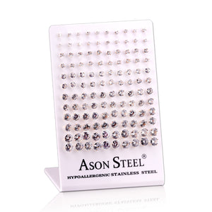 3-8mm Snapback Steel/Gold Four Claw Round White Diamond Stud Earrings