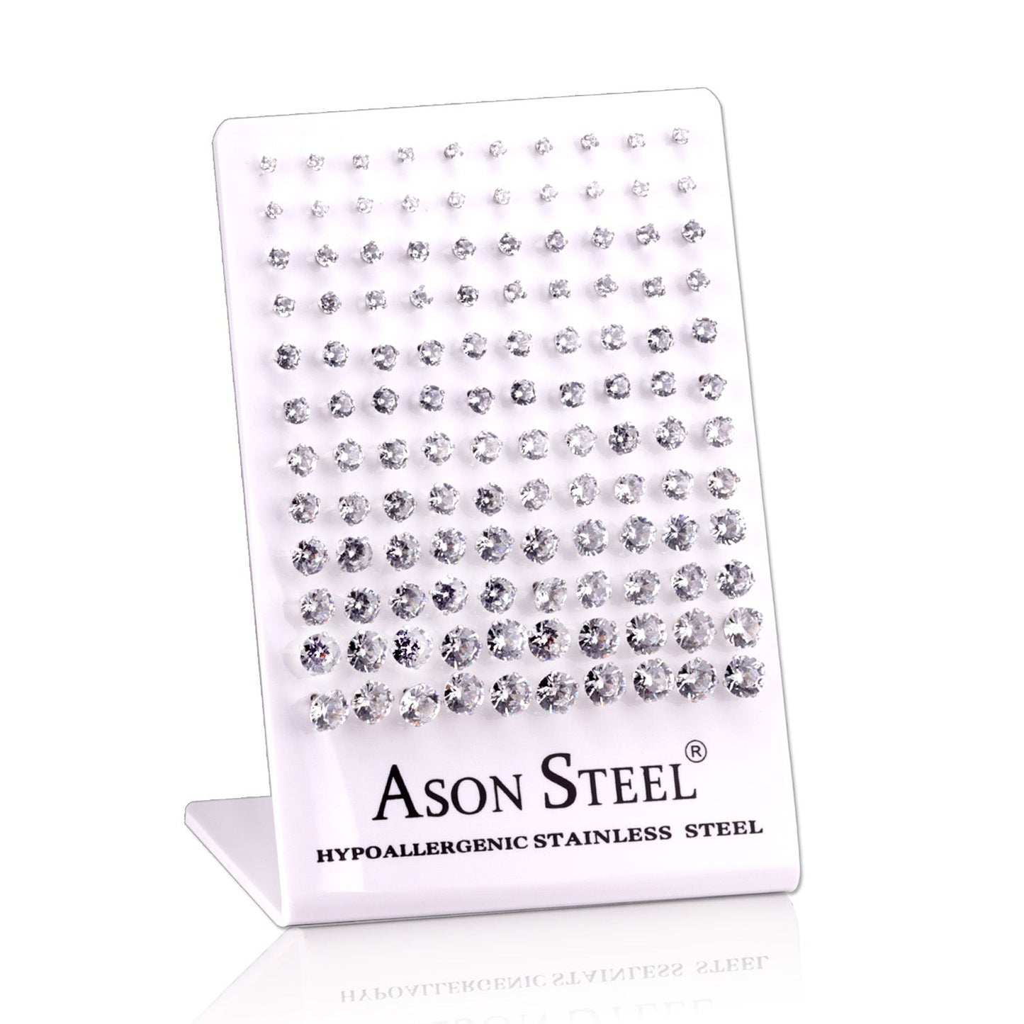 3-8mm Snapback Steel/Gold Four Claw Round White Diamond Stud Earrings asonjewelry