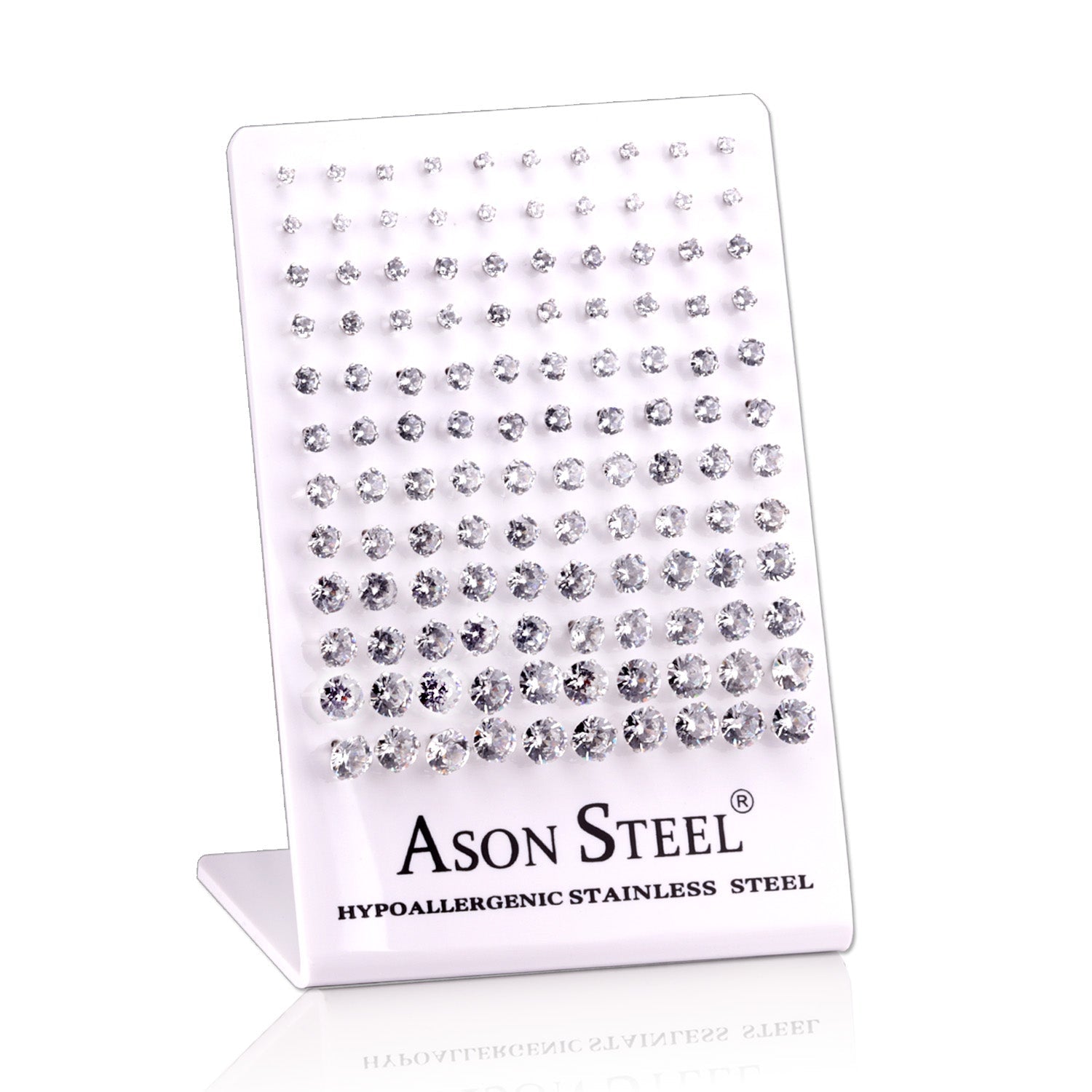 3-8mm Snapback Steel/Gold Four Claw Round White Diamond Stud Earrings asonjewelry