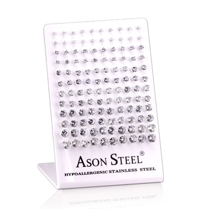 3-8mm Snapback Steel/Gold Four Claw Round White Diamond Stud Earrings asonjewelry