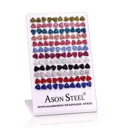 60 Pairs Steel Heart Shaped Clay Dipped Stud Earrings with White Clay Mix on Chartreuse asonjewelry