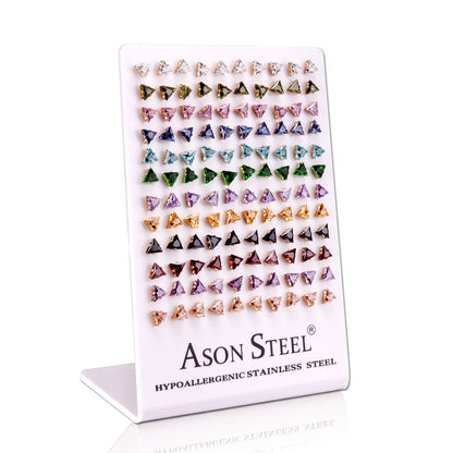 6mm Snapback Steel/Gold Triangle Mixed Diamond Stud Earrings asonjewelry