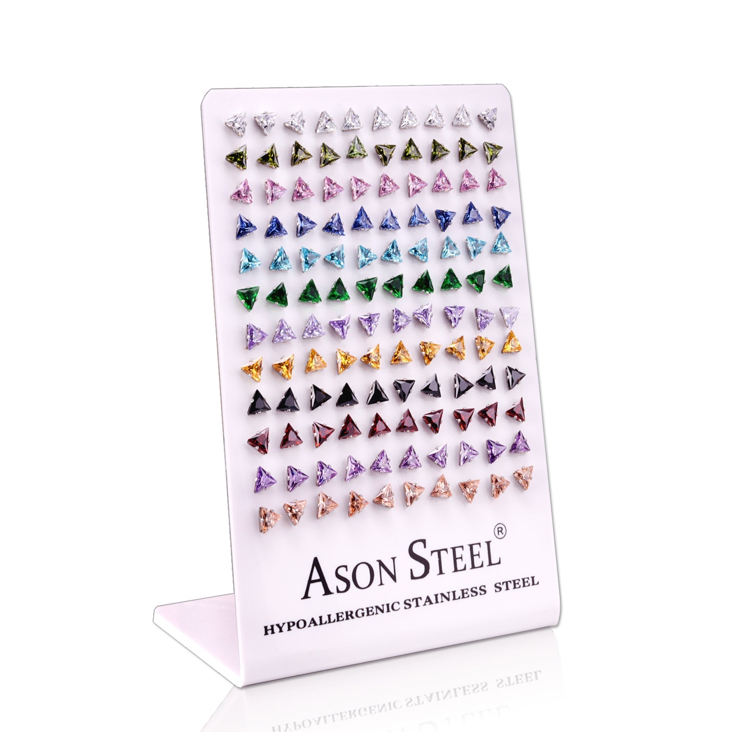 6mm Snapback Steel/Gold Triangle Mixed Diamond Stud Earrings asonjewelry