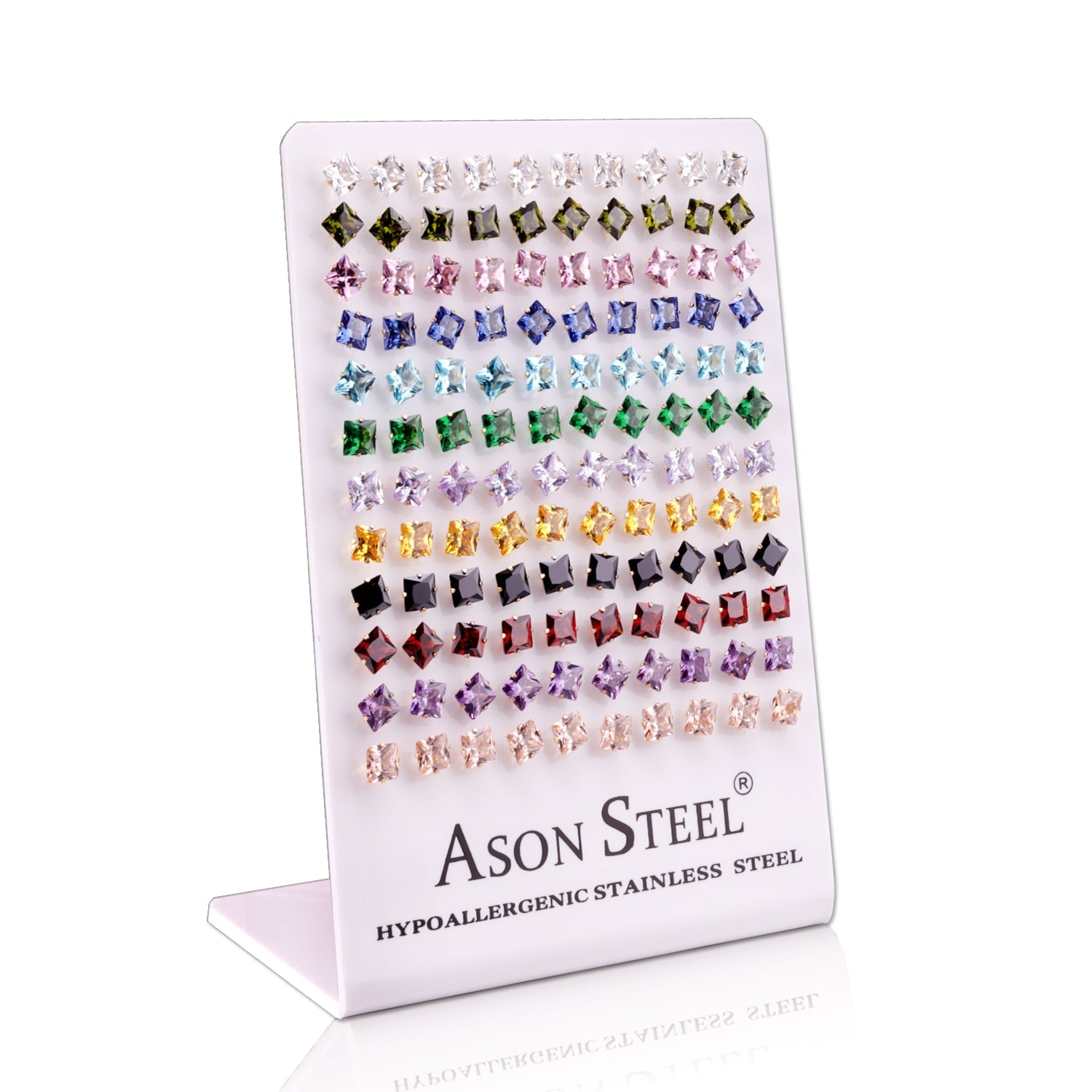 6mm Snapback Steel/Gold Square Mixed Diamond Stud Earrings asonjewelry