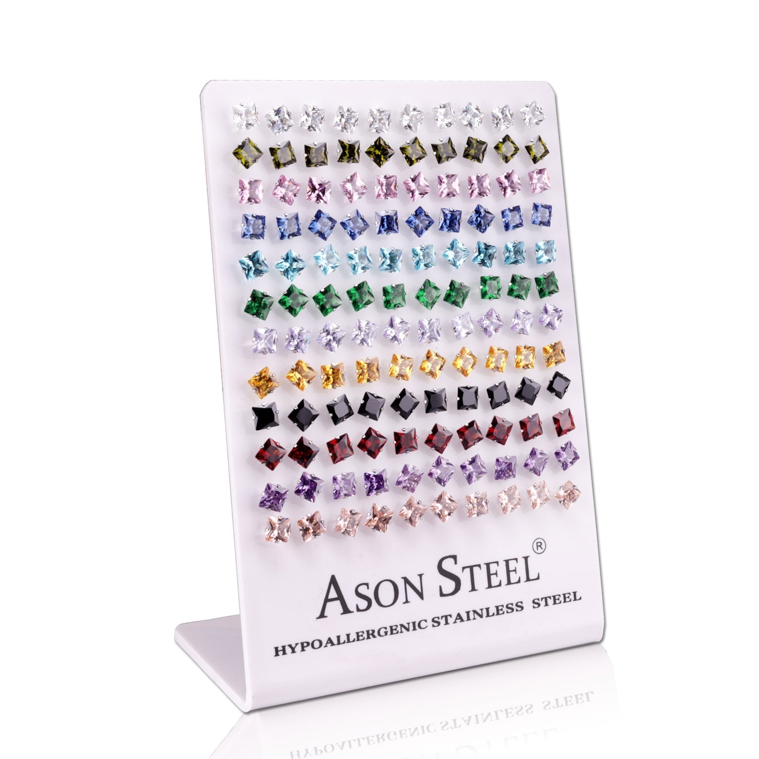 6mm Snapback Steel/Gold Square Mixed Diamond Stud Earrings asonjewelry