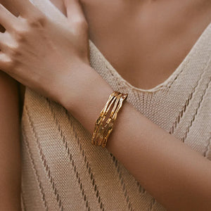 Wholesale Gold Stainless Steel Open Cuff Bracelets | 20mm & 3.6x18mm Stackable Bangles for Retail