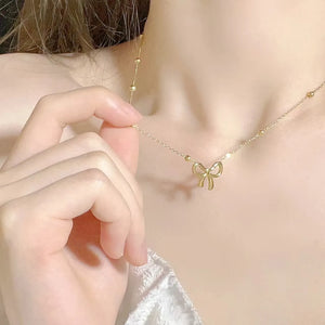 Wholesale Gold Stainless Steel Bow Jewelry Set | 13.2x11.2mm Necklace & Stud Earrings Set for Retail