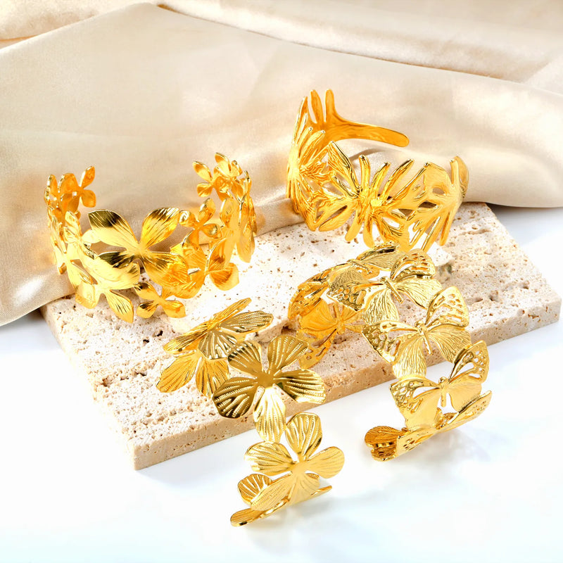 Wholesale Gold Stainless Steel Open Cuff Bracelet Assortment | 32.8mm to 40.7mm Wide Fashion Bangle Bulk Pack