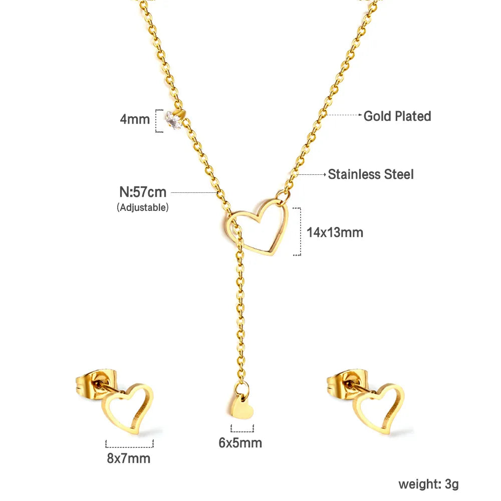 Wholesale Heart Cutout with Diamonds Jewelry Set Gold asonjewelry
