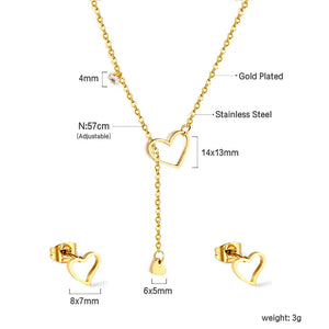 Wholesale Heart Cutout with Diamonds Jewelry Set Gold
