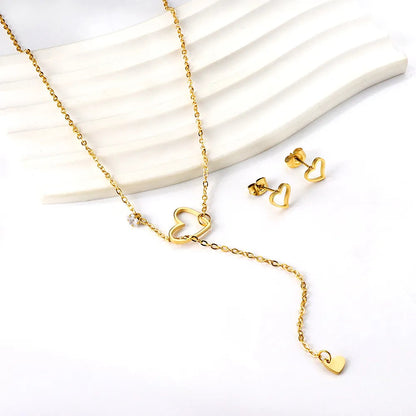Wholesale Heart Cutout with Diamonds Jewelry Set Gold asonjewelry