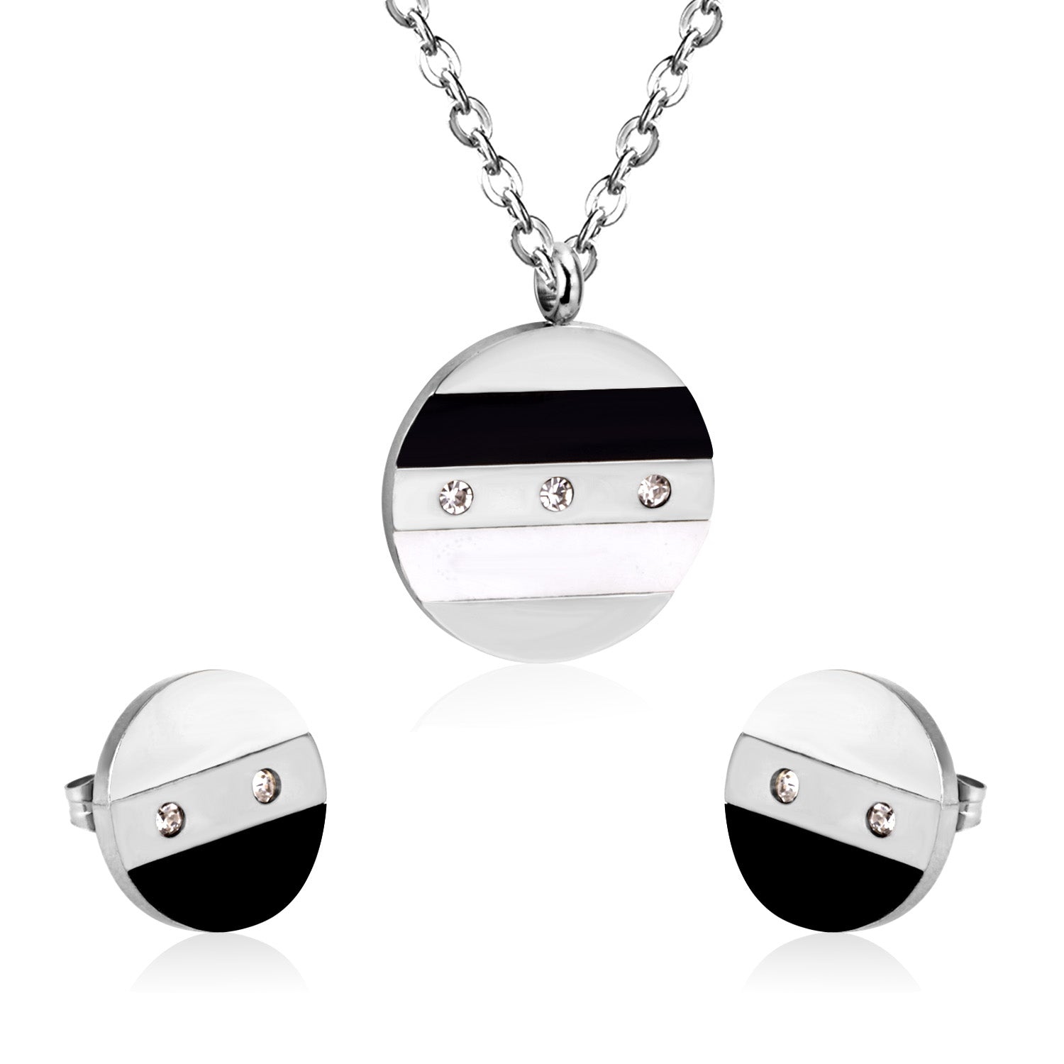 Steel/Gold Round Shell + Diamond Jewelry Set asonjewelry