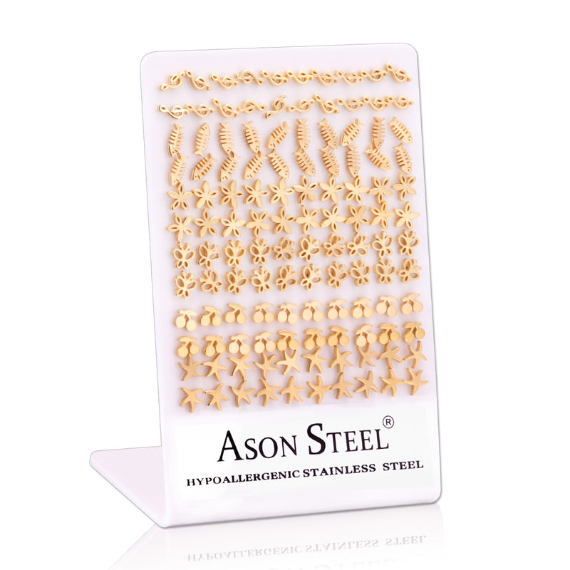 60 Pairs Card Holder Gold Cut Stud Earrings without Diamonds