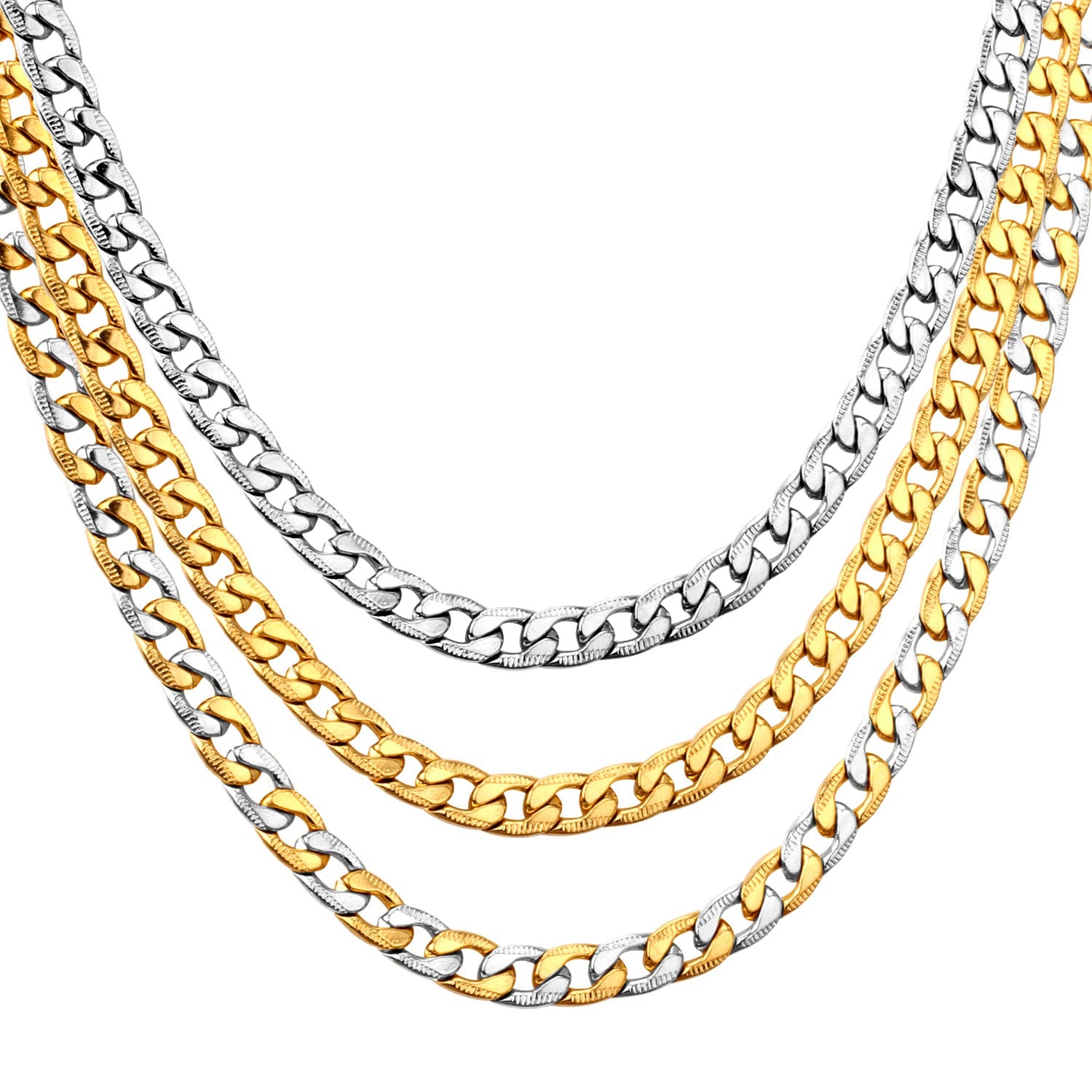 Stylish 6mm & 8mm &10mm Mixed Color & Gold & Steel Color Long Necklace Side Cross Stripe DIY Matching Chain asonjewelry