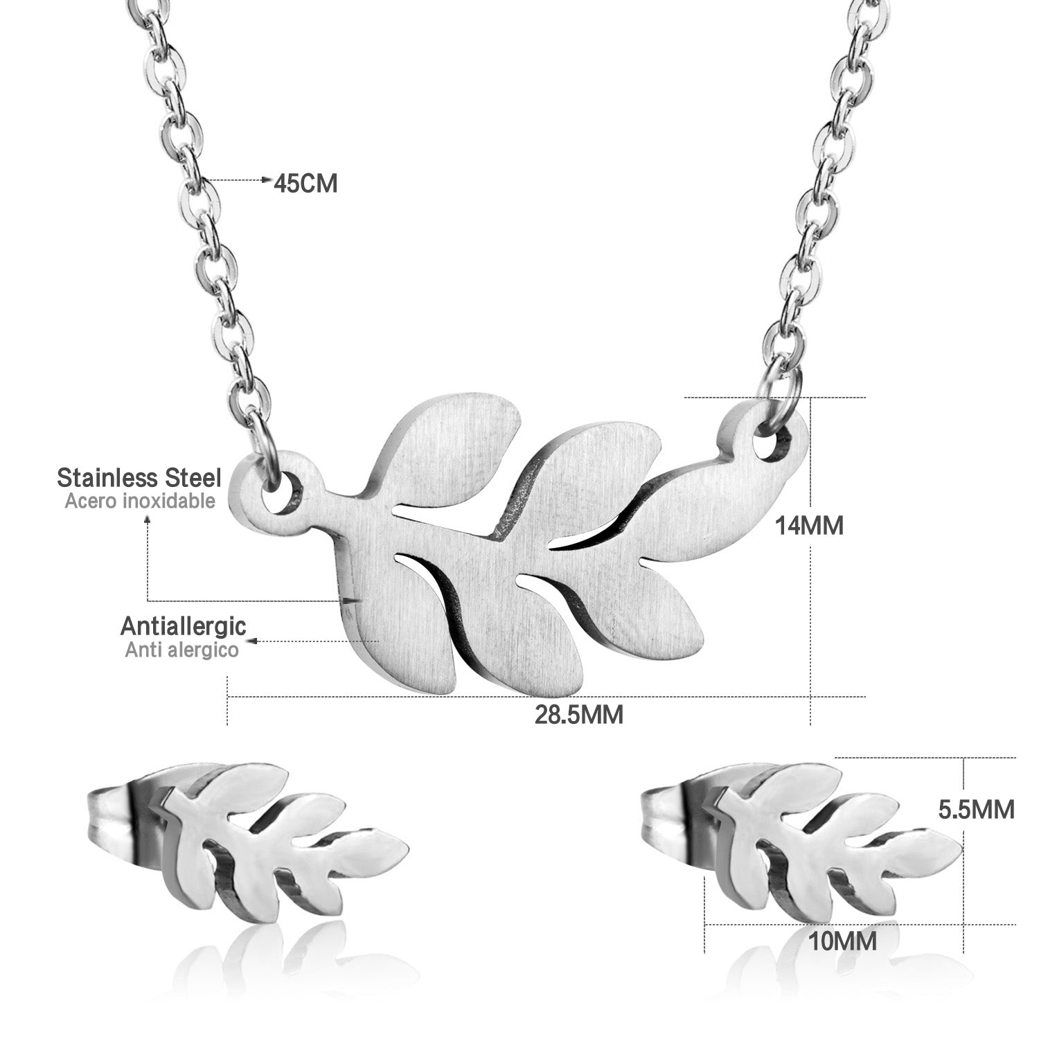 Steel/Gold Faceted Leaf Shape Jewelry Set asonjewelry