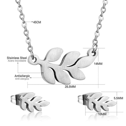 Steel/Gold Faceted Leaf Shape Jewelry Set asonjewelry